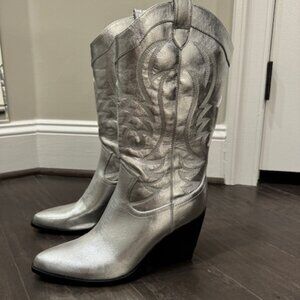 Silver Nine West Cowboy Boots size 9 NWT